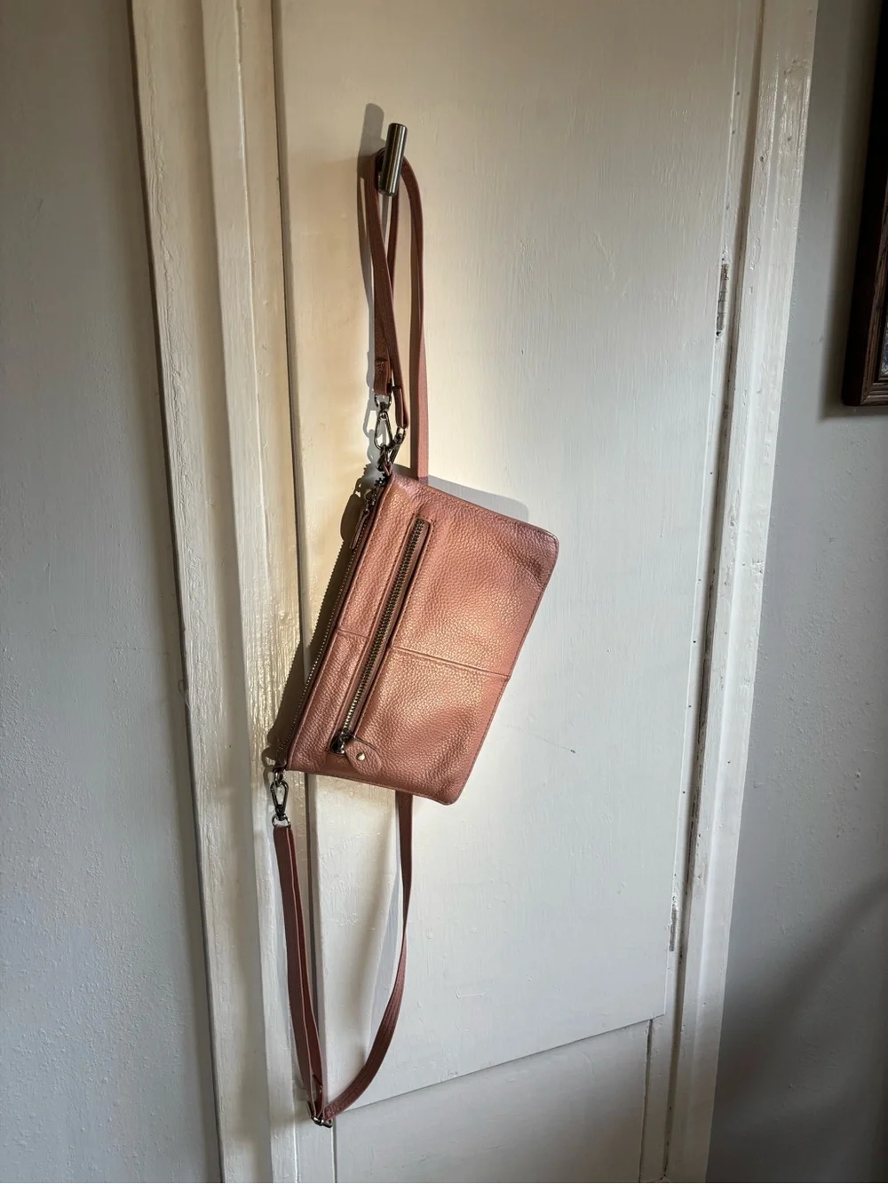 Crossbody Leather Wristlet in Dusty Rose - Women's Crossbody Bag